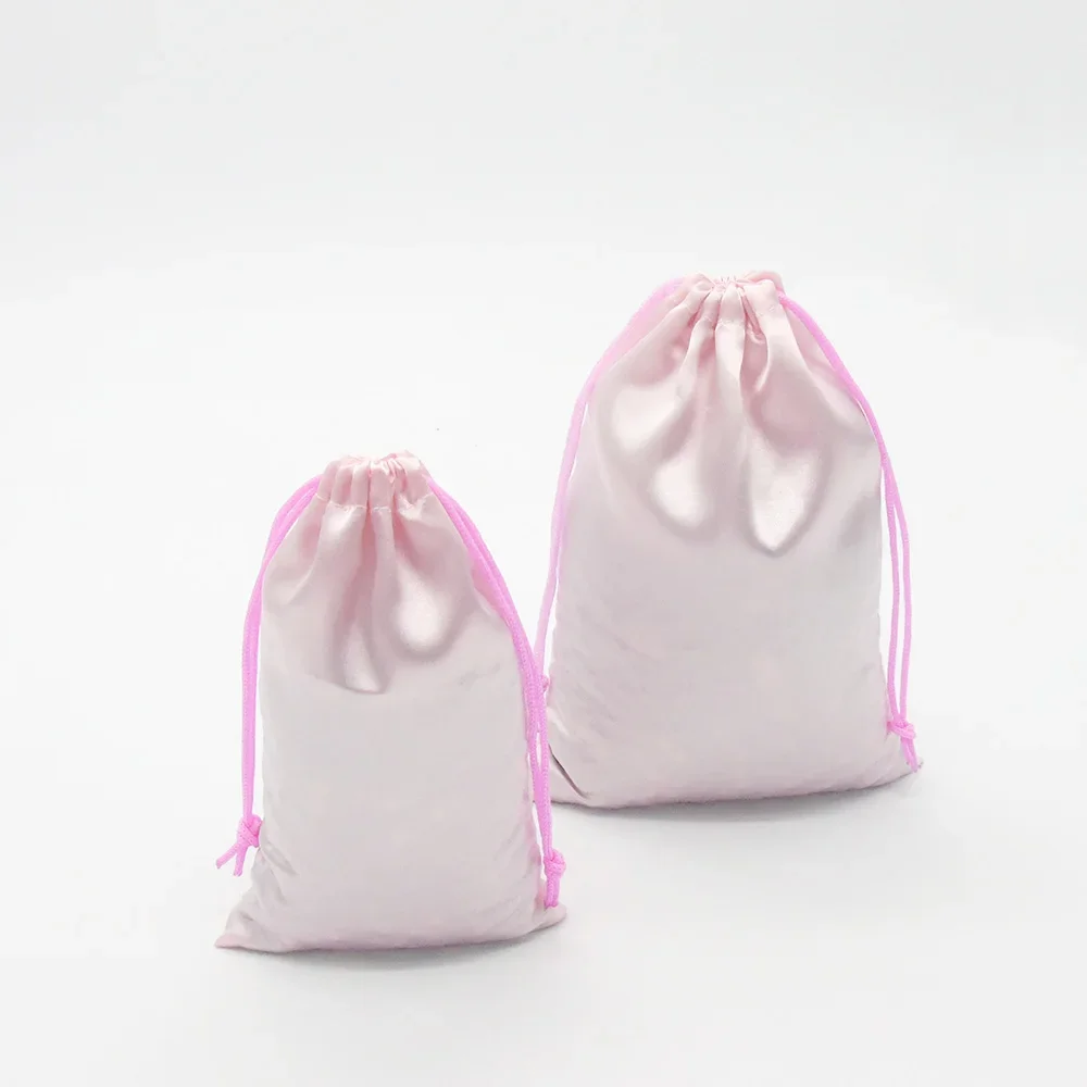 50PCS Satin Drawstring Bag Silk Pouch Jewelry/Wig/Packaging/Gift/Shoe/Cosmetic Pink Twill Satin Bags Sachet Custom Logo Print