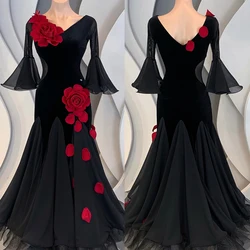 Black Modern Dance Dress Mesh Latin Dance Competition Dress Practice Clothes Women Performance Evening Prom Dresses SL7370