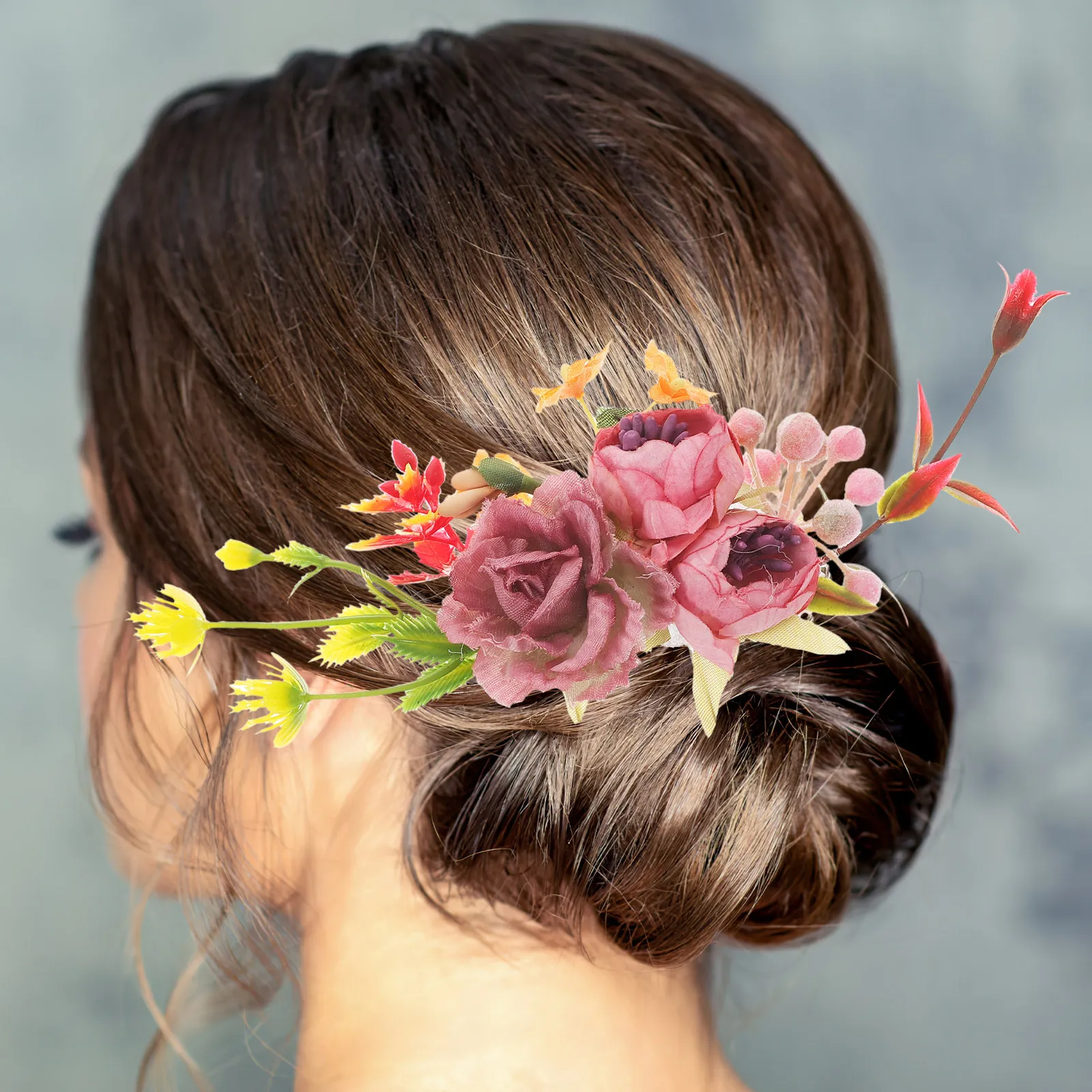 

Bride Hair Comb Floral Wedding Headpiece Realistic Artificial Roses Bridal Hair Accessories for Ceremony Prom Anniversary