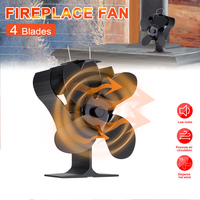 Black Stove Fan 4 Blade Heat Powered Fireplace Fan Log Wood Burner Eco Quiet Stove Fan Heater Home Efficient Heat Distribution