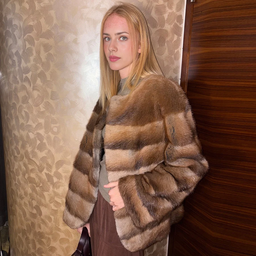 Natural Muskrat Fur Winter Women Fur Coat Women Luxury Real Fur Warm Winter Jackets