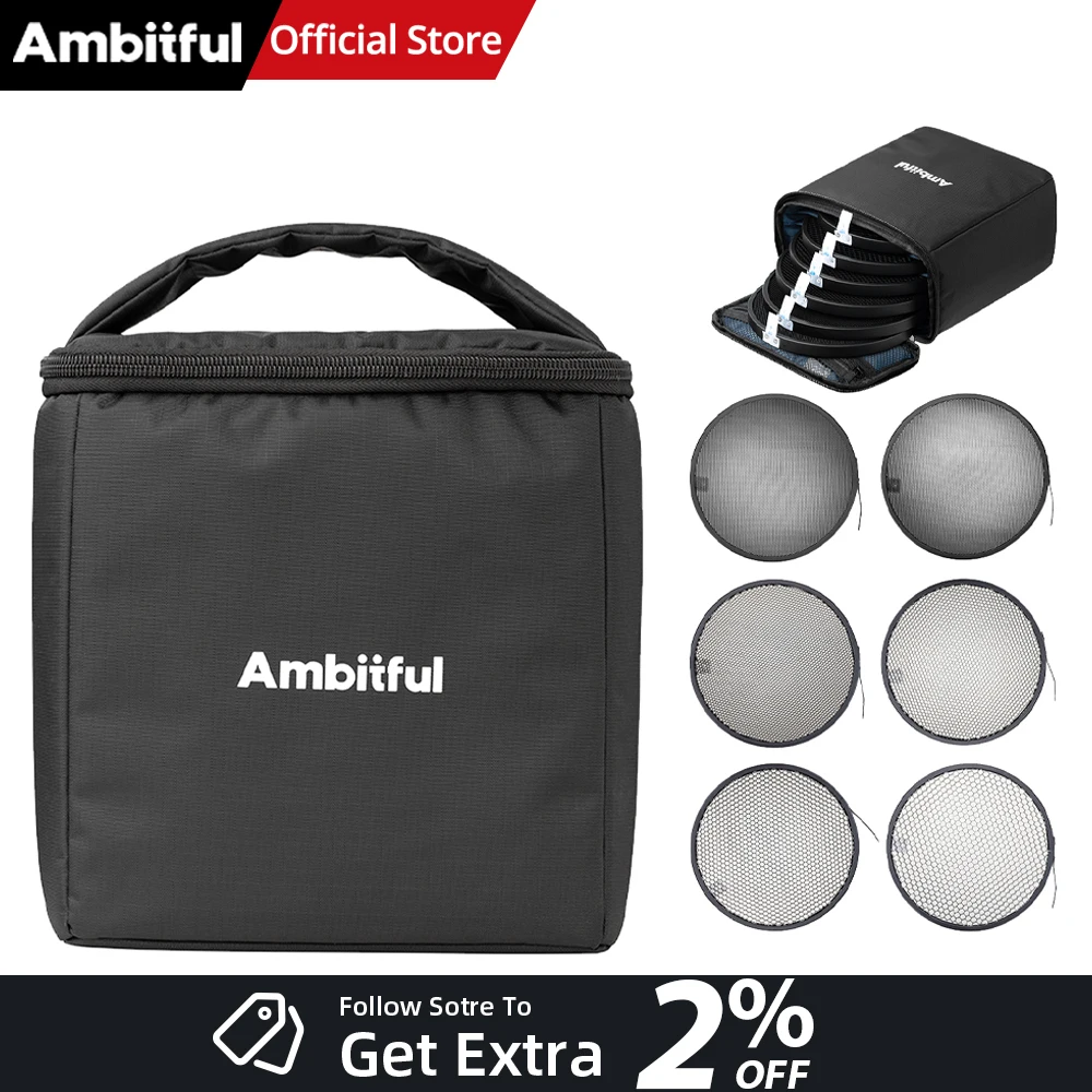 AMBITFUL HC-06K Kit de grille nid d'abeille pour flash, réflecteur Speedlite, diffuseur 7'' 10/20/30/40/50/60 degrés pour monture Bowens standard