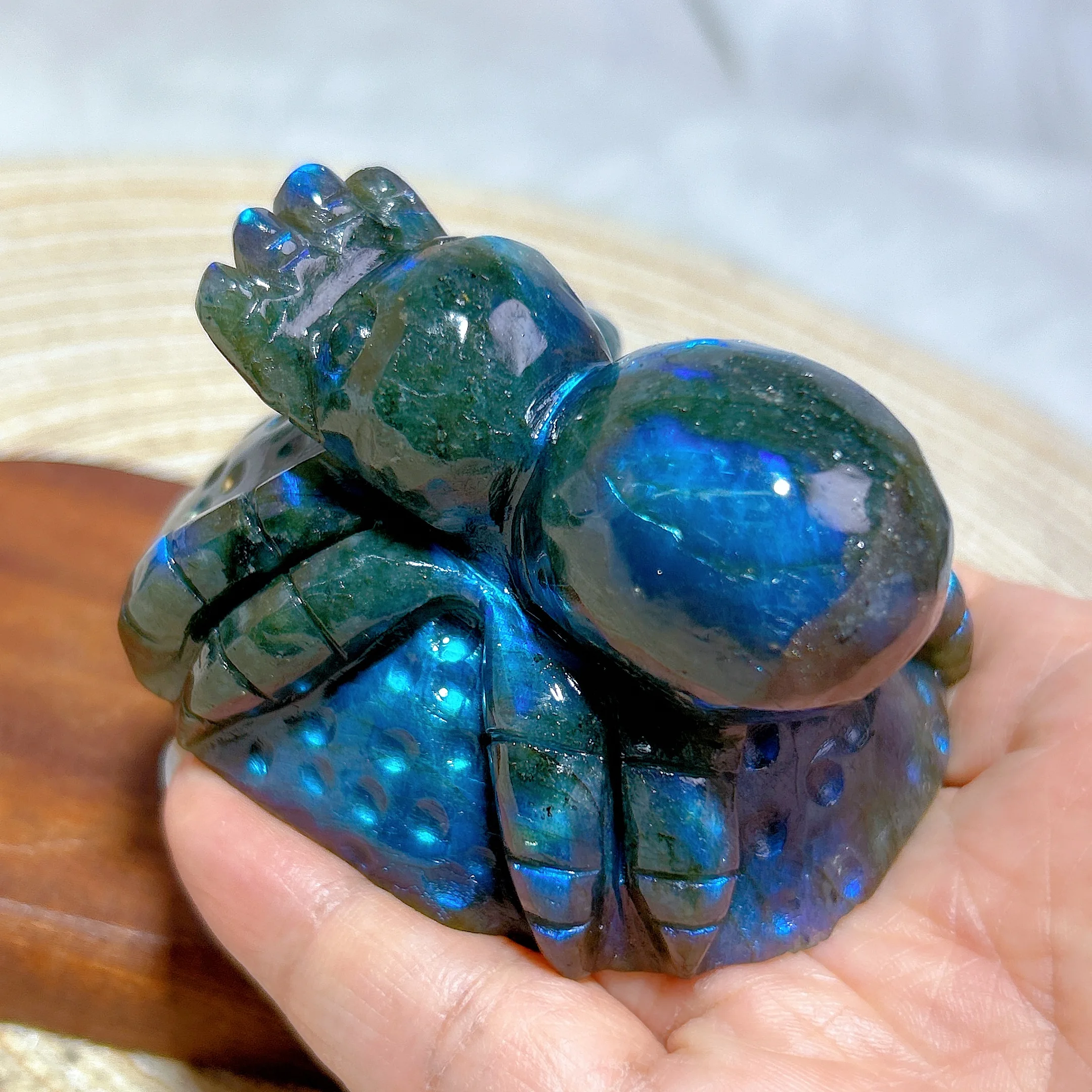 High Quality Natural Crystal Blue Labradorite Spider Hand Carving Healing Energy Flashy Gemstones Reiki Home Decorations Gift