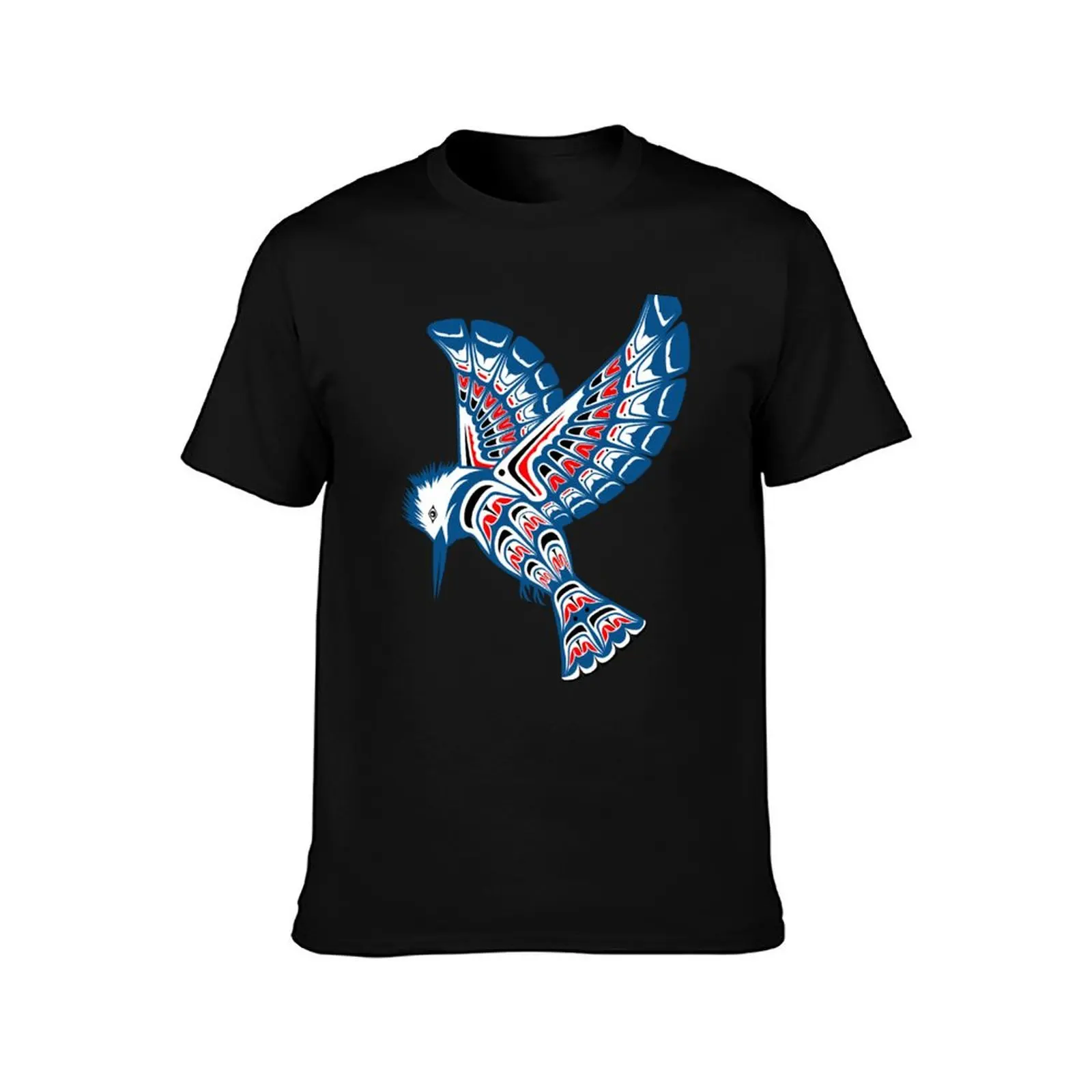 Kingfisher Pacific Northwest Native American Style Art T-Shirt Big and Tall Crew Neck Tee T-Shirt