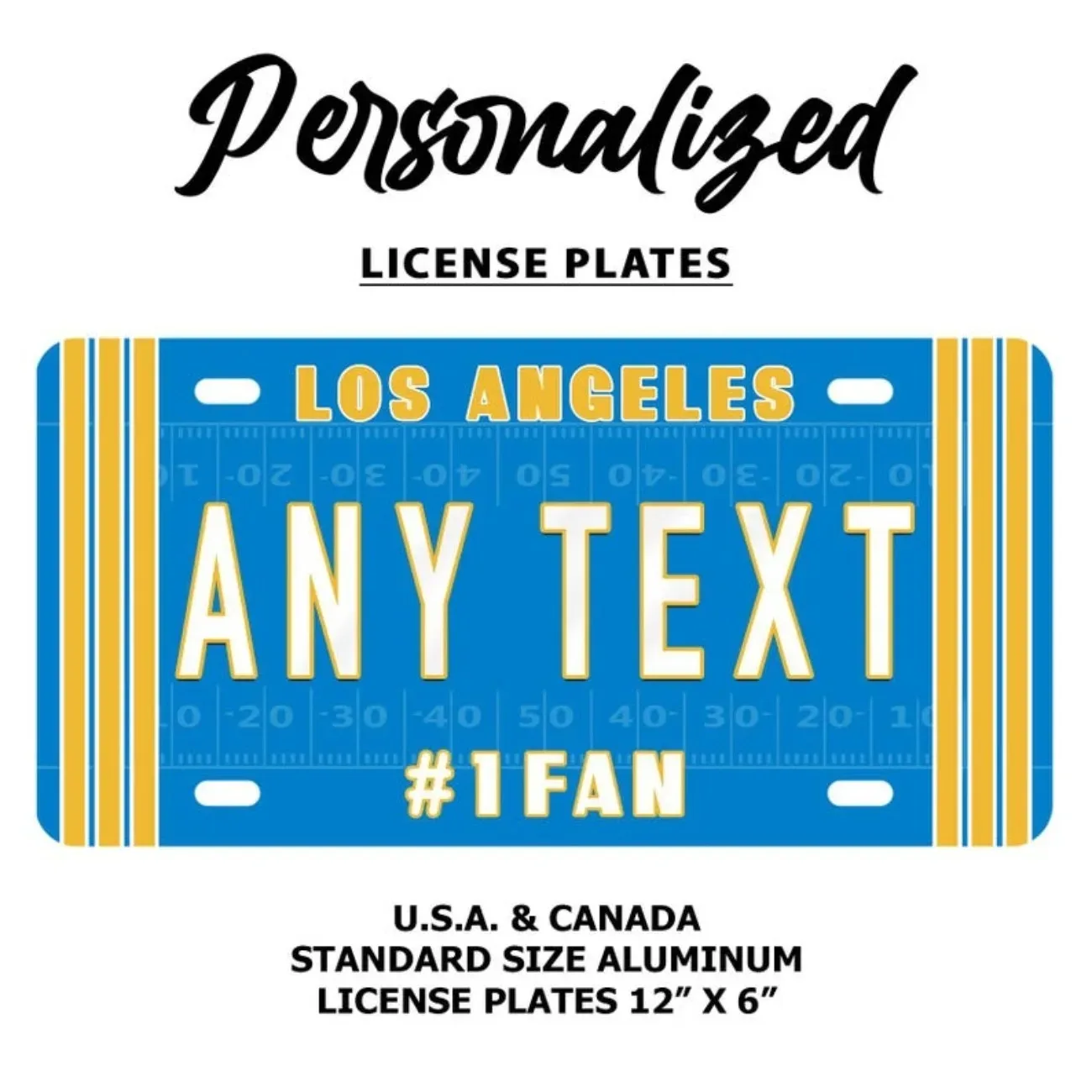 Custom Text Los Angeles Chargers Aluminum License Plate Personalized Car Home Wall Decor Plaque