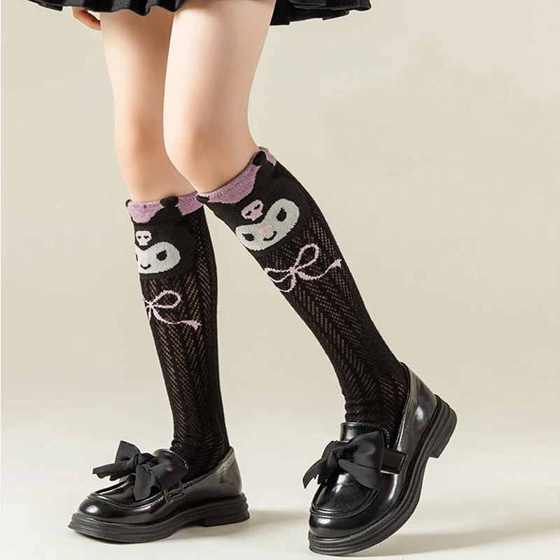 sanrio Kuromi kawaii tube socks Thin over the knee socks Cartoon Kuromi pure cotton Breathable Thin sock