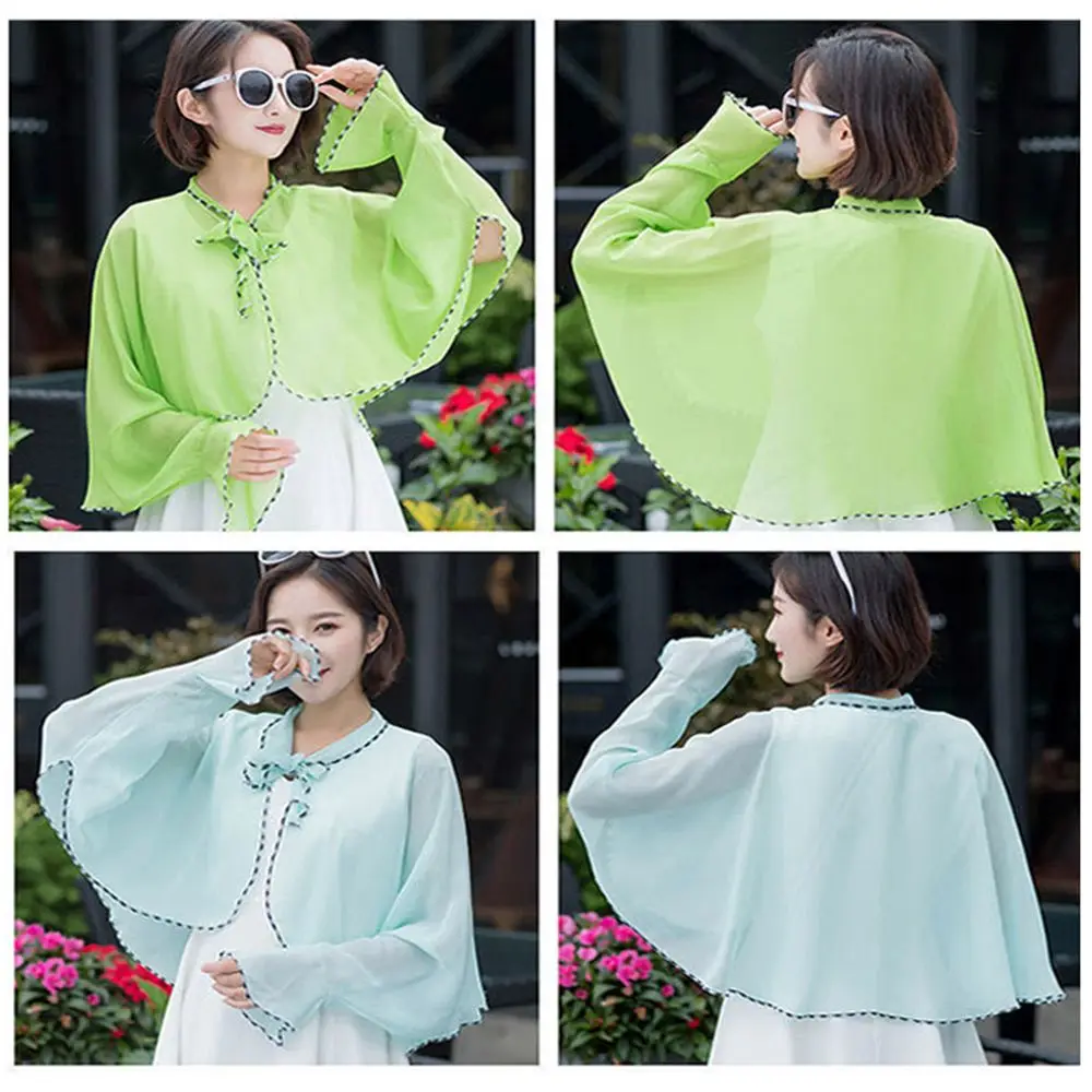 Women Chiffon Sleeve Sunscreen Shawl Sleeve Sunscreen UV Protection Riding Driving Arm Shade Scarf Cloak Outdoor Beach