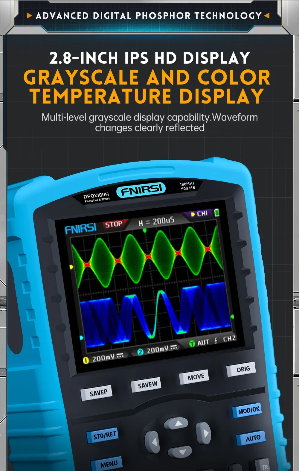 DPOX180H handheld fluorescence digital oscilloscope dual channel two in one small portable instrument for automotive repair 180M