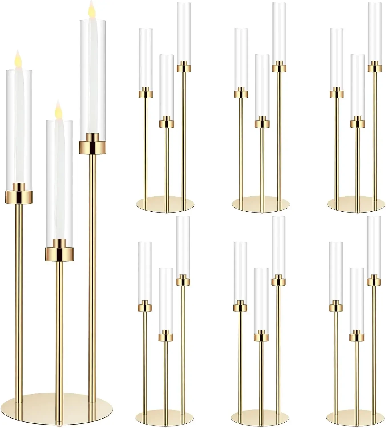 

1 Set Acrylic Candelabra Centerpiece 30.7 Gold Candle Holder 3 Arm Pillar Taper Candlesticks with Acrylic Fit 0.87 LED Candle
