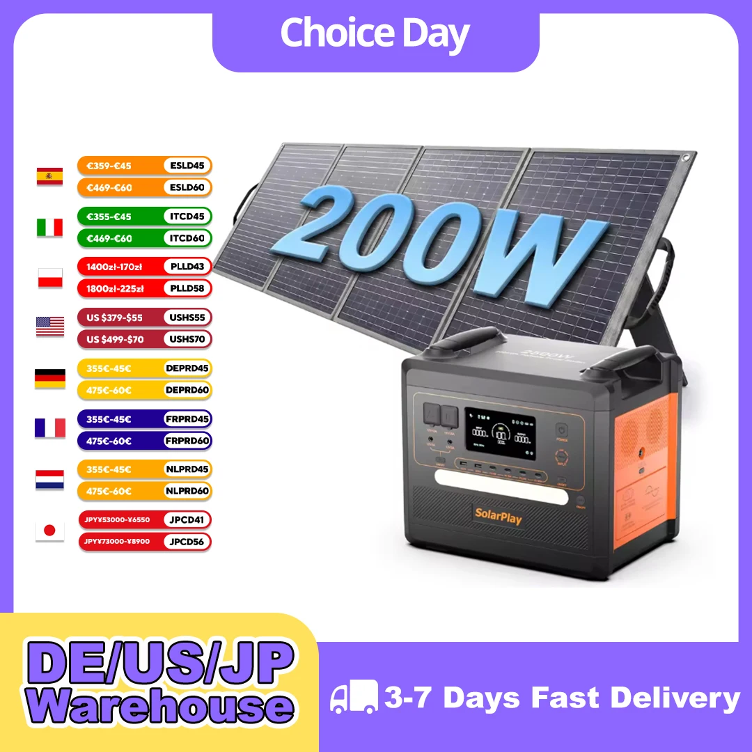 SolarPlay Q2402M LiFePO4 Battery Portable Energy Storage Power Station 200W Foldable Solar Charging Panel Kit For Outdoor Camping RV Home Emergency