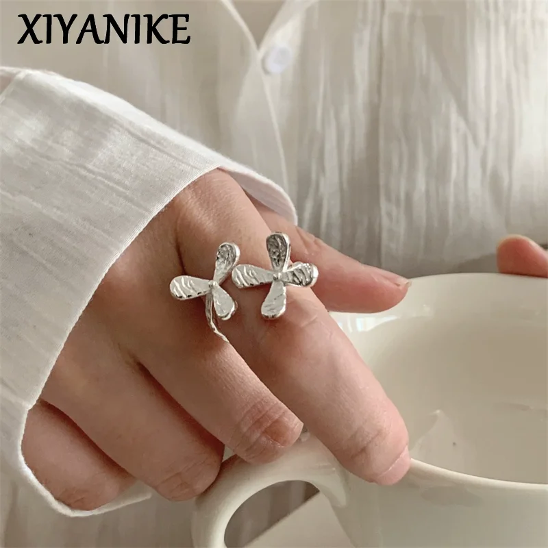 XIYANIKE Sweet Elegant Flower Geometric Texture Open Rings For Women Fashion New Jewelry Gift Party Wedding Wholesale anillos