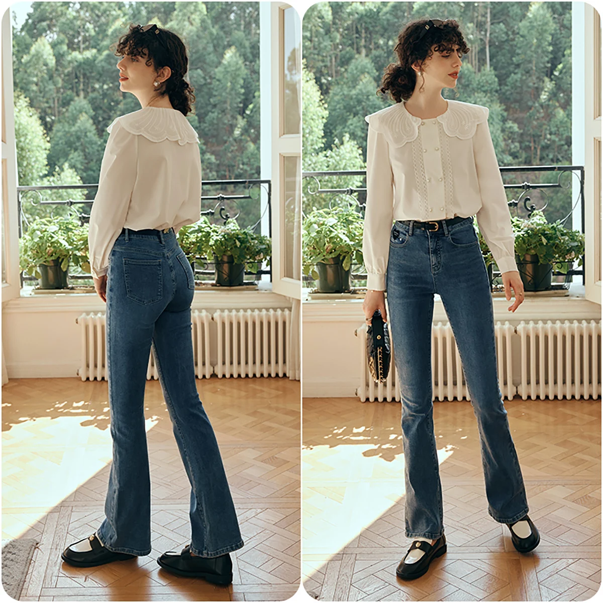 

OLrain кружевная рубашка с кукольным воротником, женская новинка 2025 года, шифоновые топы с длинными рукавами, французская однотонная двубортная рубашка, женская O23QX68662