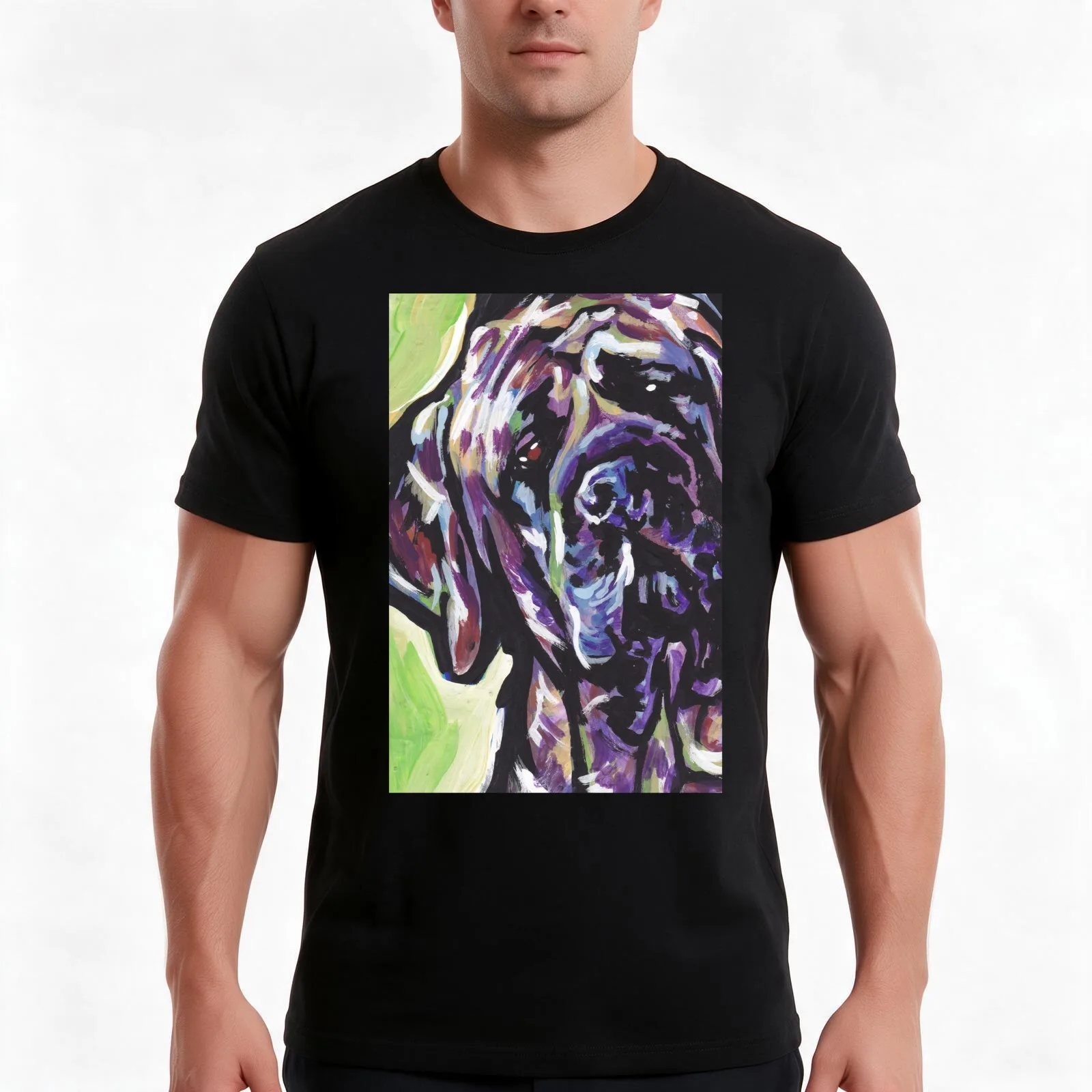English Mastiff Bright colorful pop dog art T-Shirt, Summer Casual Cotton Tee, Oversized Streetwear Tops, Vintage Graphic Print