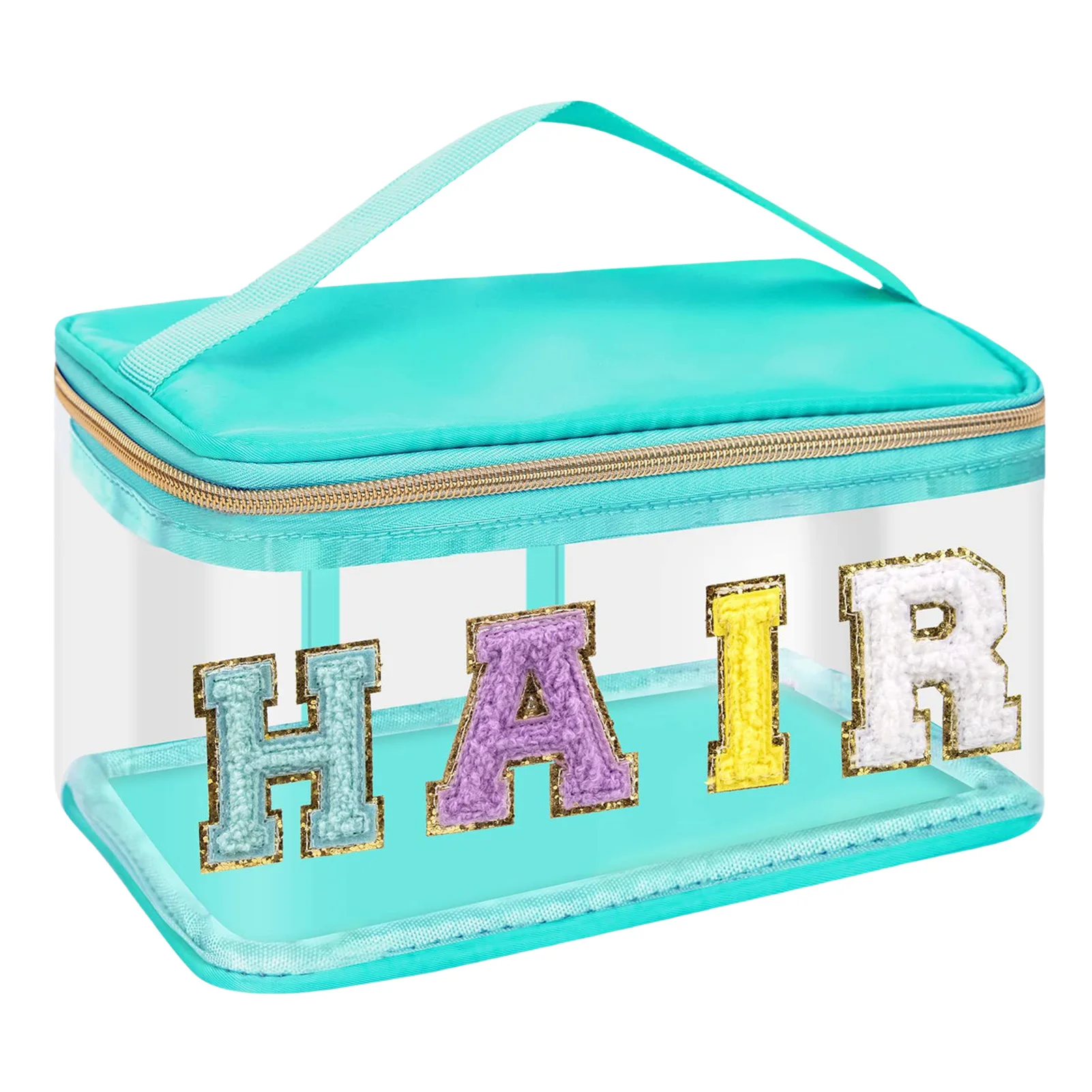 Green Large Capacity Transparent Makeup Bag HAIR Letter Decor Cosmetic Pouch Travel Toiletry Organizer for Women Girls Bathroom