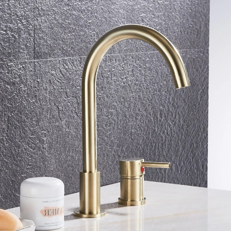 Split-Style Two-Hole Basin Faucet Set Single-Handle Dual-Hole Hot/Cold Basin Faucet For Bathroom Vanity