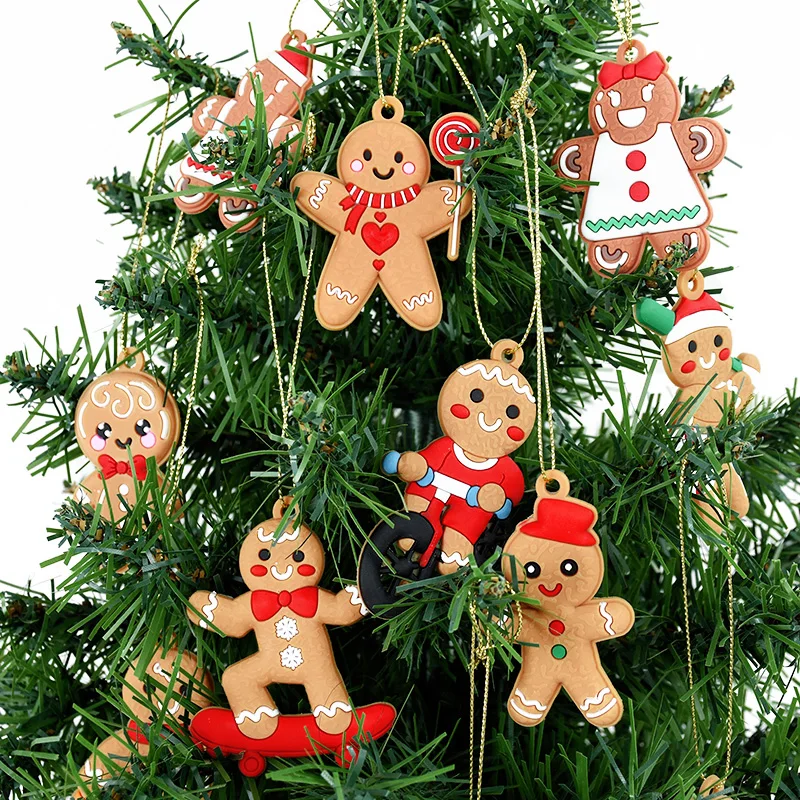 6/12Pcs Christmas Gingerbread Man Ornaments Gingerbread Figurines Xmas Tree Hanging Doll Pendant New Year Decorations Gifts