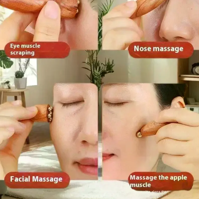 

Lotus Seedpod Beauty Professional Brass & Rosewood Facial Gua Sha Tool Eye Relaxation Spot Meridians Acupoint Massage Handheld