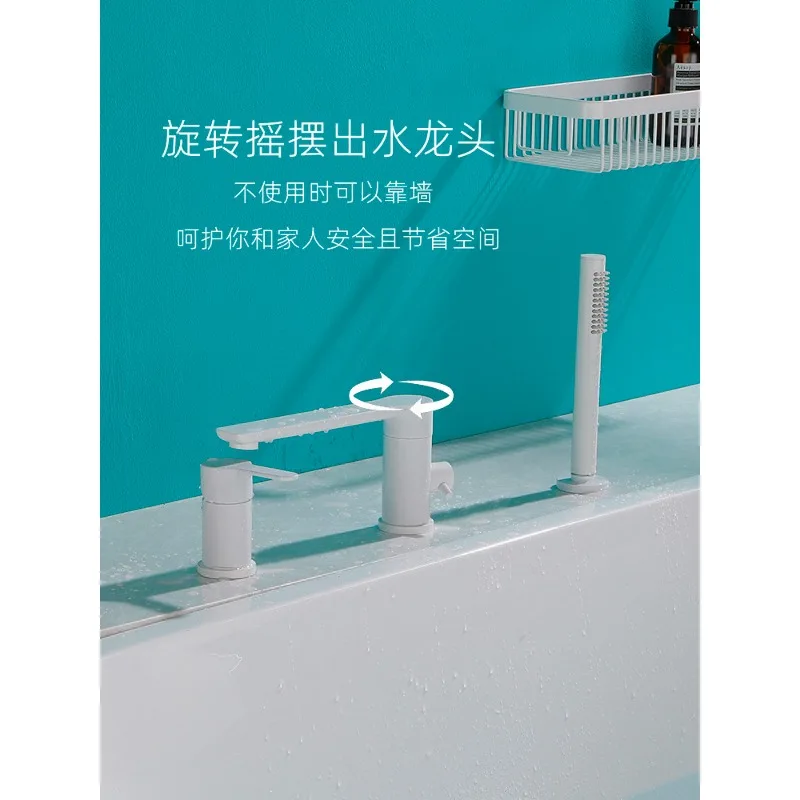 Copper Bathtub Faucet, Cylinder Edge Split Three Piece Set, Bathtub Shower Head, Countertop, White Faucet, 360 Degree Rotation