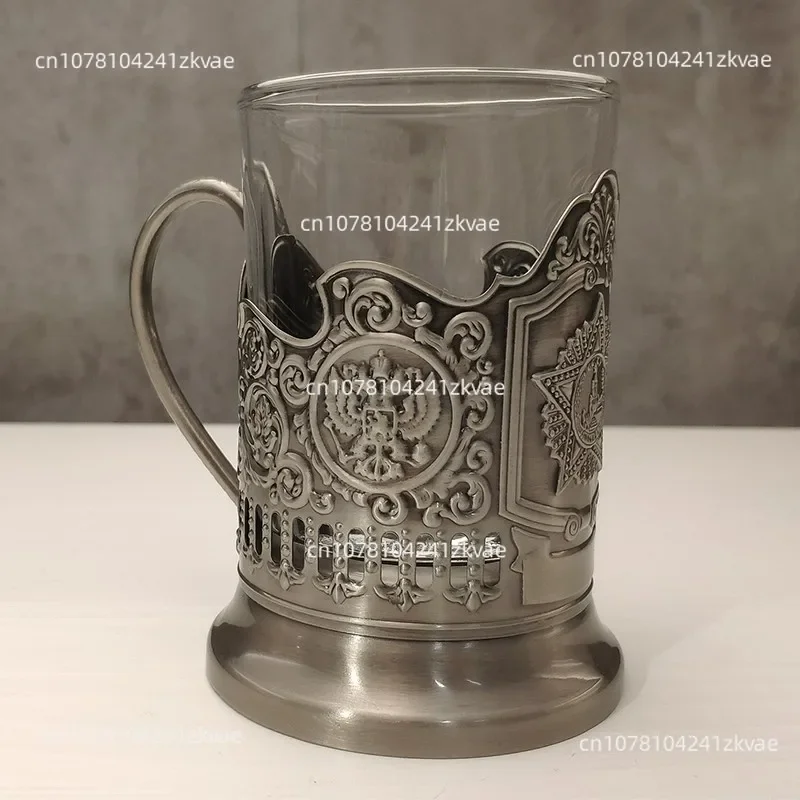 Sell Custom logo old-fashioned podstakannik russian drinking hot tea glass metal cup holder folk crafts