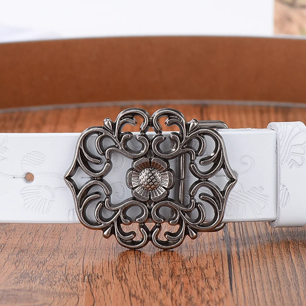 

Vintage Women'S Belt 110Cm Wide Debossed Pattern Comfortable Classic Belt Flower Shape Buckle Durable Stylish