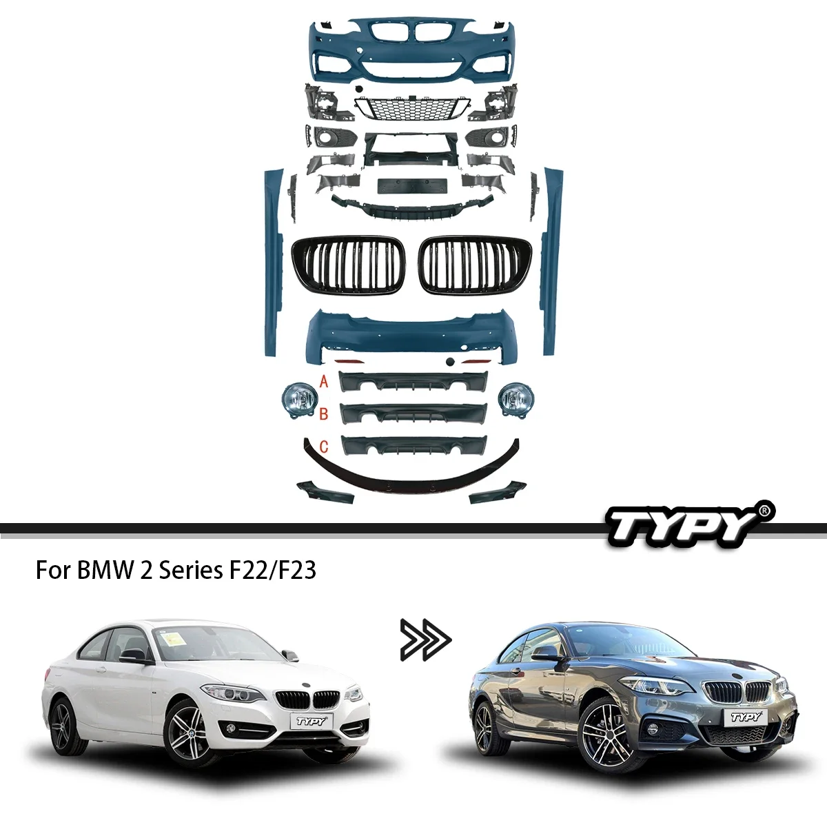 

Автомобильные аксессуары для BMW 2 серии MT Style F22, комплект кузова F23, передний бампер, боковая юбка, рельс, задний спойлер, противотуманные фары, часть Audi