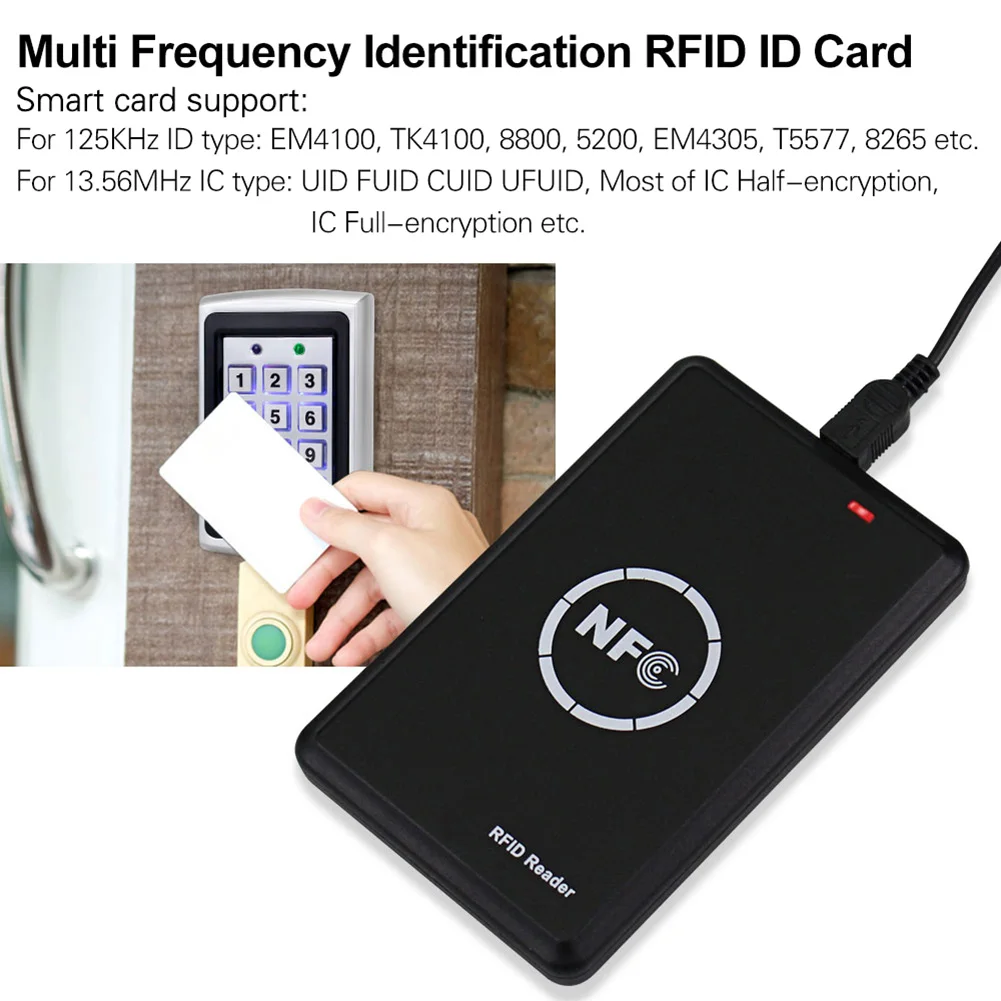 

RFID Reader Writer Duplicator, NFC Reader, Smart Card Programmer, Access Card Decoder, Writable T5577 UID Fobs Cards