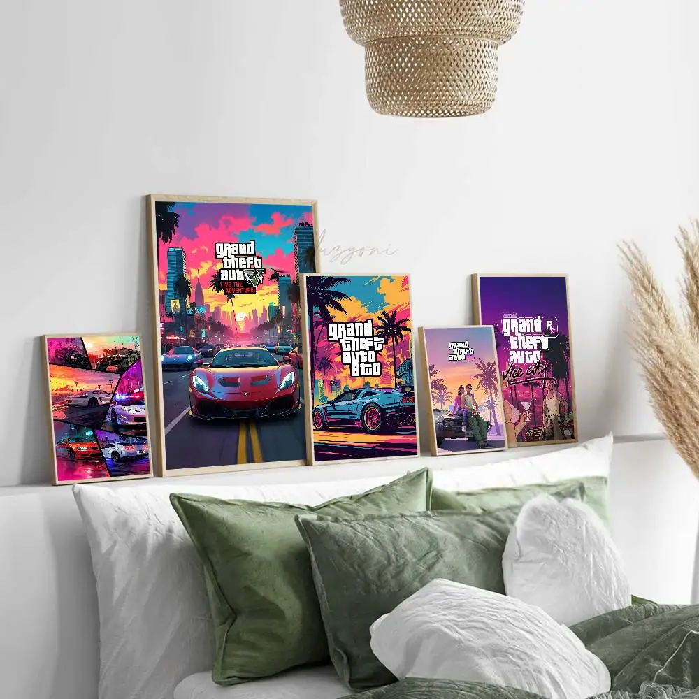 لعبة جراند ثيفت أوتو الكلاسيكية أنيمي ملصق مقاوم للماء ورقة ملصق مقهى بار غرفة جدار ديكور #2