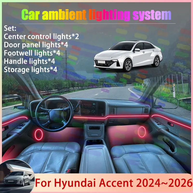 

For Hyundai Accent 2024 2025 2026 BN7 MK6 Verna 2/18 in 1 Car Atmosphere Light Lamp RGB Shade Ensemble Streamer Atmosphere Set