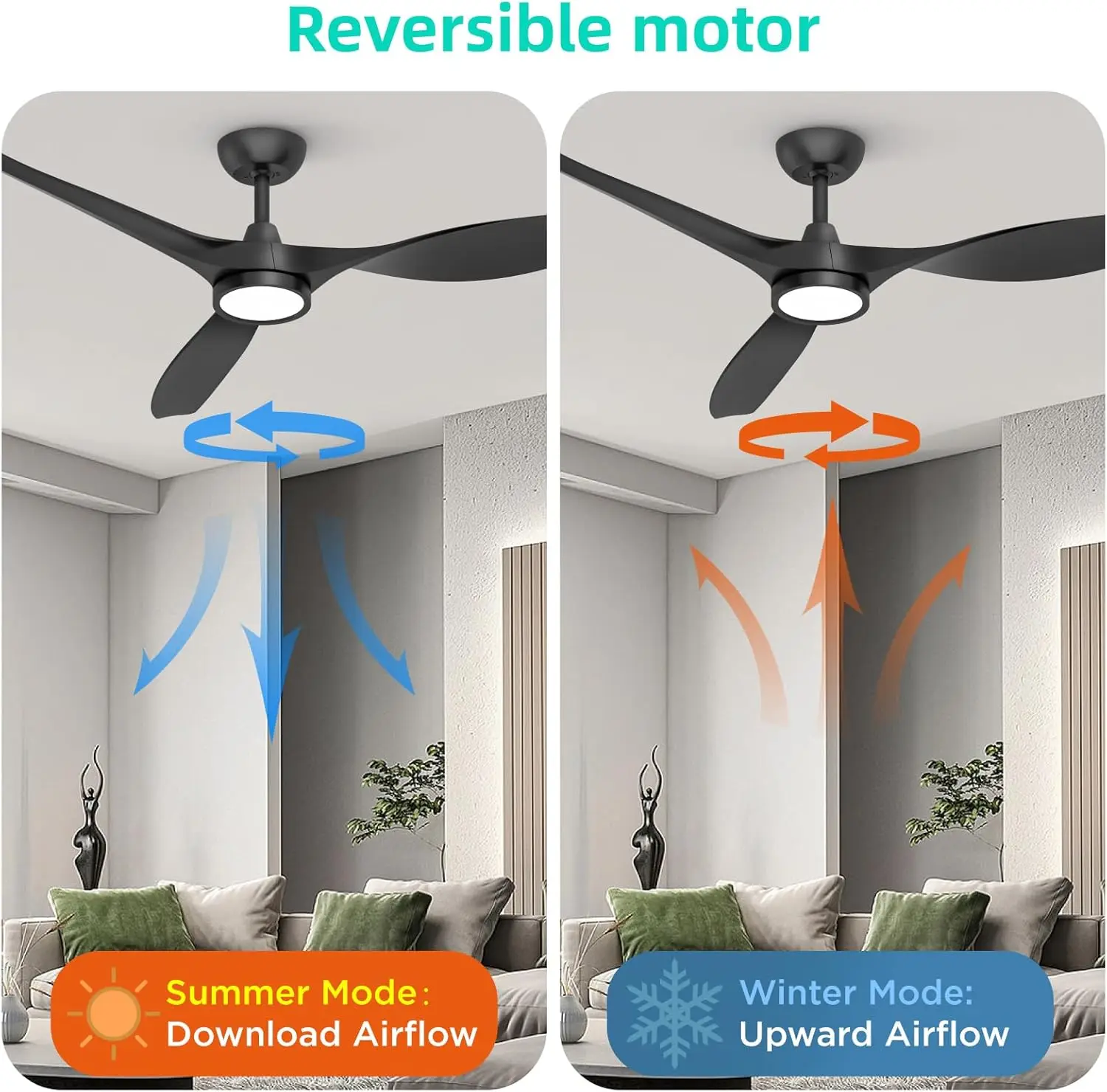 Ceiling Fans with Lights and Remote, Black Ceiling Fan 52 Inch Quiet DC Motor 3 CCT Memory Modern Large Airflow Noisele