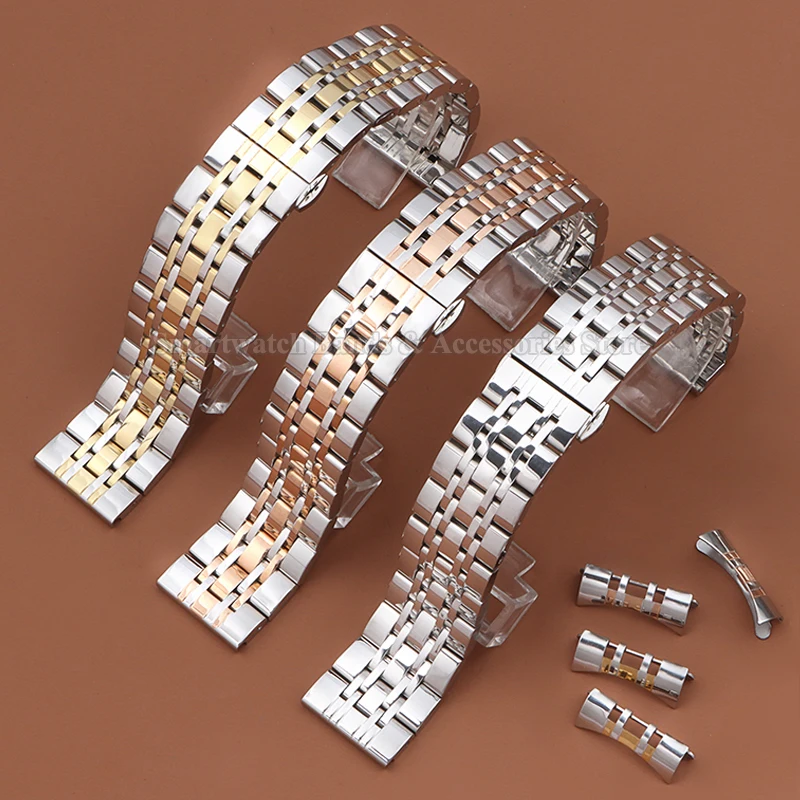 12/14/16/18/20/22/24 мм ремешок для часов из нержавеющей стали для Seiko для Rolex с изогнутым концом, металлический ремешок на запястье, твердый браслет с складной пряжкой