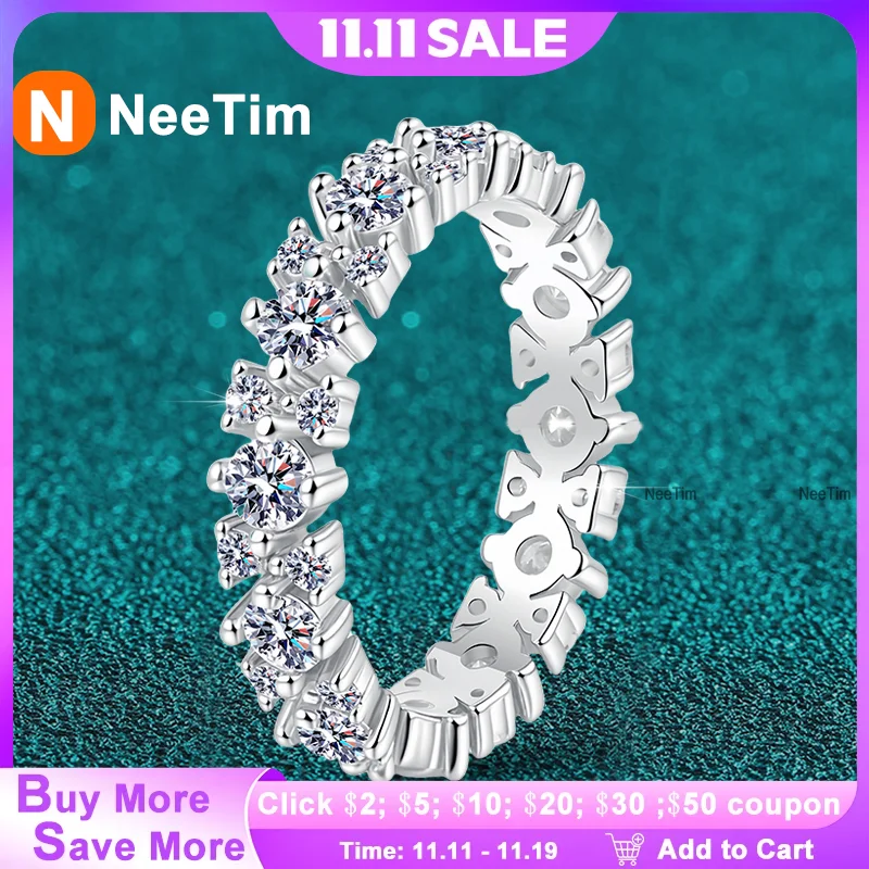 

Кольцо NeeTim Full D с муассанитом для женщин, стерлинговое серебро 925 пробы, лабораторные бриллианты, обручальные кольца, свадебные обручальные кольца, ювелирные изделия GRA