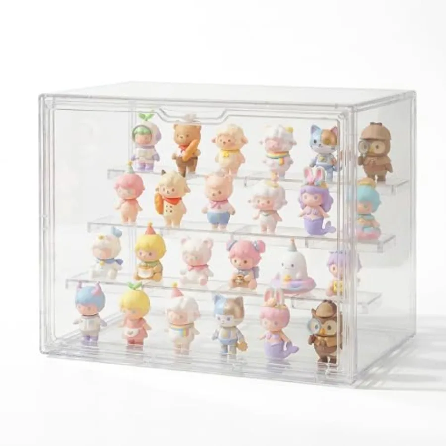 Acrylic Display Case for Collectibles, 4-Tier Large Stackable Clear Display Box with Removable Shelves and Magnetic Door, Dustp