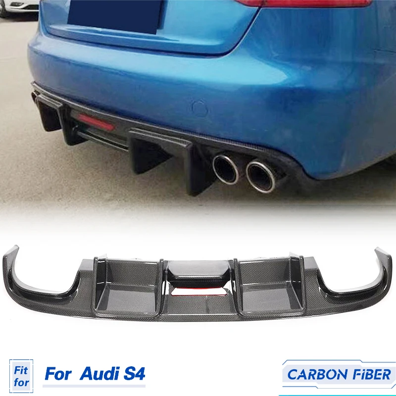 Car Rear Bumper Diffuser Lip Spoiler Carbon Fiber for Audi S4 B8 Sedan 4-Door 2008-2012 Rear Diffuser Lip Apron Guard Body Kit