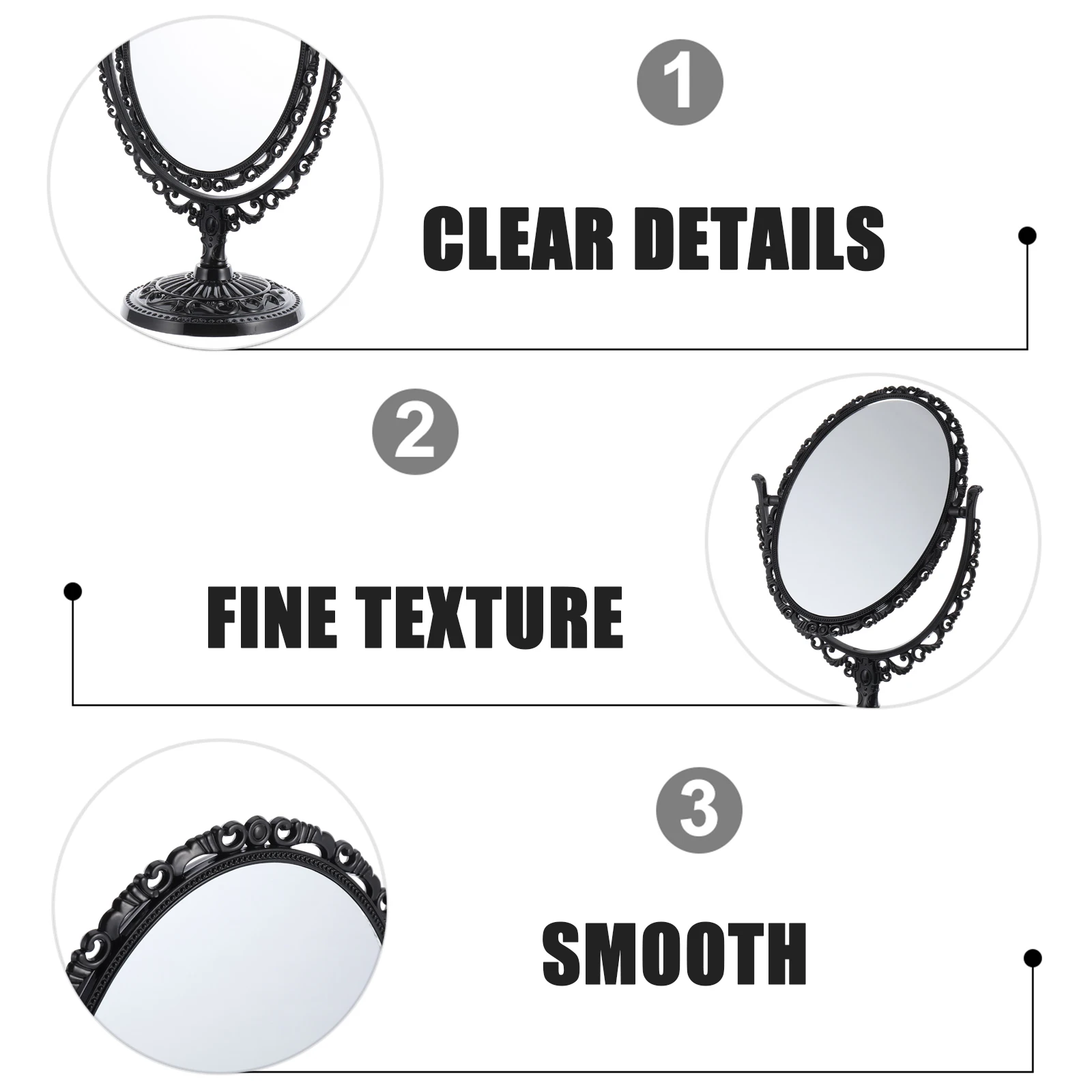 

Elegant Oval Mirror Double Sided Swivel Desktop Makeup Mirror Retro Dresser Durable High Quality Materials Gift Choice