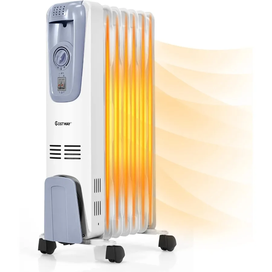 

Oil Filled Radiator Heater 1500W Portable Space Heater with Adjustable Thermostat 3 Heat Settings Overheat and Tip-Over Protect