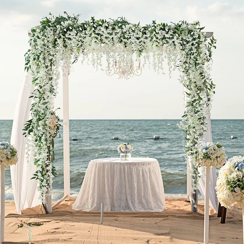 1.8M White Silk Wisteria Artificial Flowers Vine Garland Plants for Room Wedding Arch Decoration Fake Plant  Flower Wall Decor