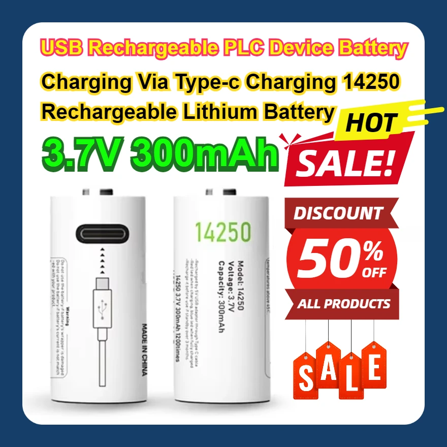 

8 шт./лот 3,7 В 300 мАч зарядка через Type-c зарядка 14250 литиевая аккумуляторная батарея USB перезаряжаемая батарея для устройства ПЛК