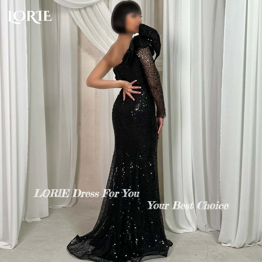 LORIE Tulle Formal Evening Dress Long Sleeve Party Dress Elegant Prom Dress Homecoming Dress One Shoulder Sequin Princess Dress