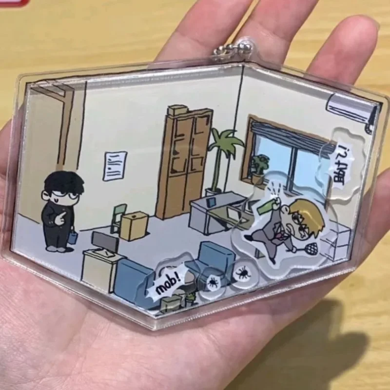 Mob Psycho Anime Keychain Women Kageyama Shigeo Reigen Arataka Kawaii Shake Acrylic Key Chain Man Cute Key Ring Pendant Ornament