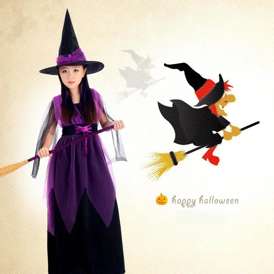 Costume d'halloween pour enfants, vêtements de spectacle de danse de sorcière pour filles, tenue Par, tenue de Festival fantôme pour nourrissons en bas âge