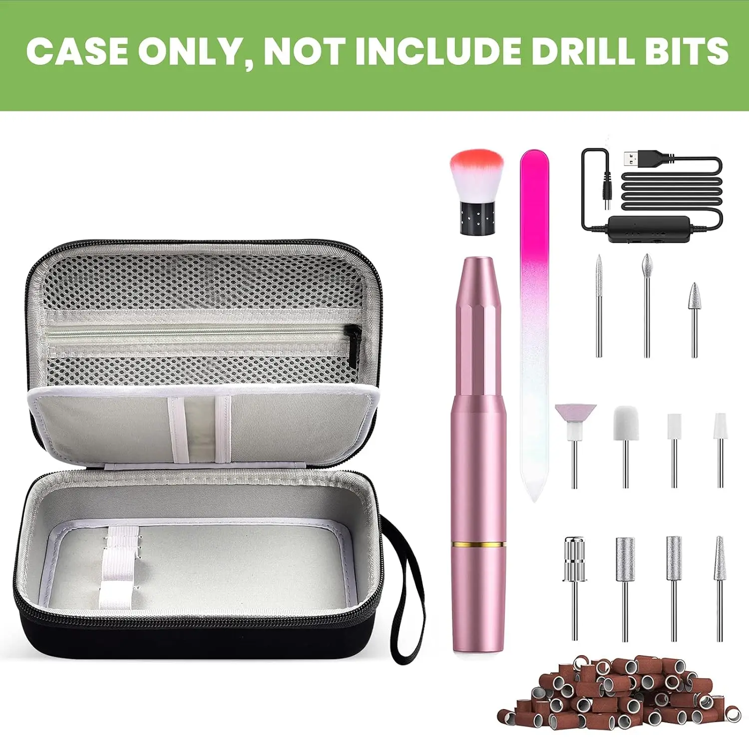 Hard EVA Carrying Case for Electric Nail Drill Kit ONLY, Portable Nail Drill Bits Holder Organizer with Handle, Professional Man