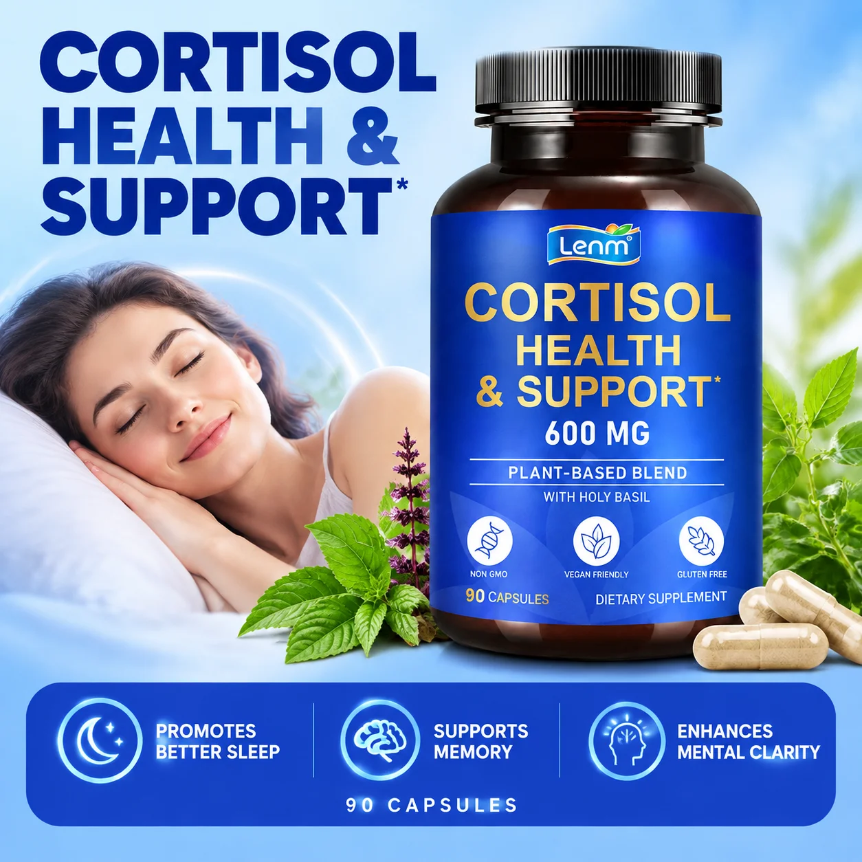 Cortisol Health & Support Capsules Improve Sleep and Memory Enhance Clarity of Thinking Relieve Stress Beauty & Skincare 90 Pcs