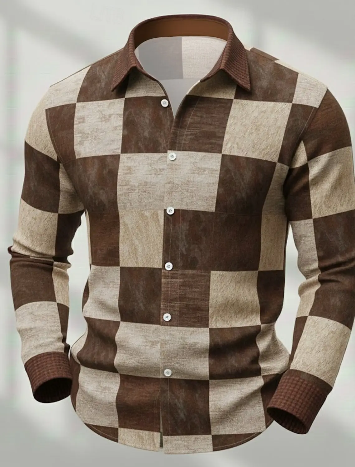 Men's Retro Patchwork Plaid Long-Sleeve Shirt, Casual Button-Down Top, Stylish Daily Office/Streetwear Shirt