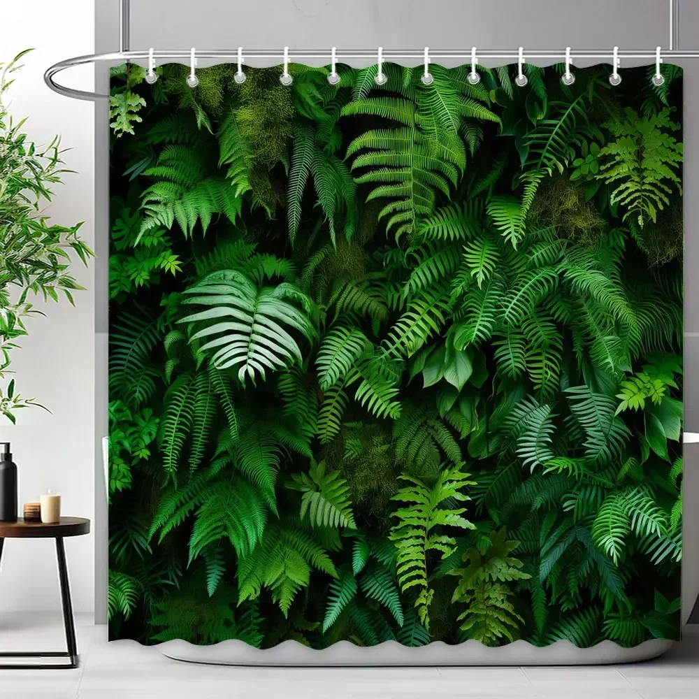 Walls Filled With Green Plant Leaves Shower Curtains Tropical Plants Natural landscape Polyester Shower Curtains Bathroom Decor