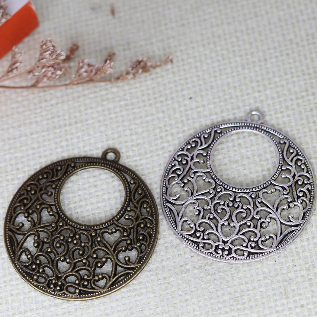 5pcs Round Hollow Connector Pattern Carving Technology Charms For Jewelry  Bohemia Vintage Earring Pendants Making 41x38mm