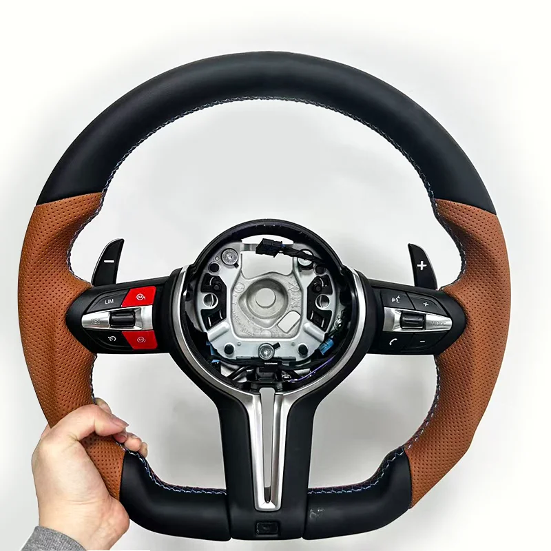 Geschikt voor BMW X3 X4 X5 M2 M3 M4 F10 F12 F15 F16 F20 F22 F30 F31 bruin lederen op maat gemaakte gemodificeerde stuurwiel - afbeelding 2
