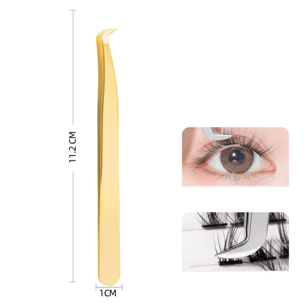 Durable Stainless Steel Lash Extension Tweezers Anti-Slip Gold Curved Tip Tweezers Straight Tweezers Nail Art