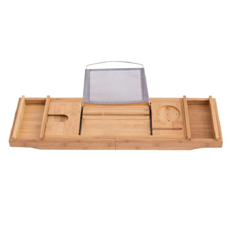 Extendable Bamboo Bathtub Caddy Tray, Free Soap Rack, Adjustable, Luxury