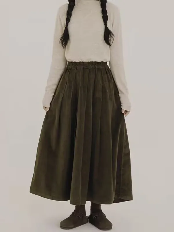 

Хлопковая фланелевая юбка-миди с эластичной резинкой на талии, теплая зимняя новая плиссированная юбка длиной до пола, удобный дизайн с эластичной резинкой на талии