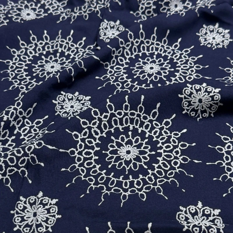 100% Cotton Fabric Navy Medallion Print Soft Breathable Summer Ethnic for Summer Shirt Dress Qipao DIY Sewing Accessories